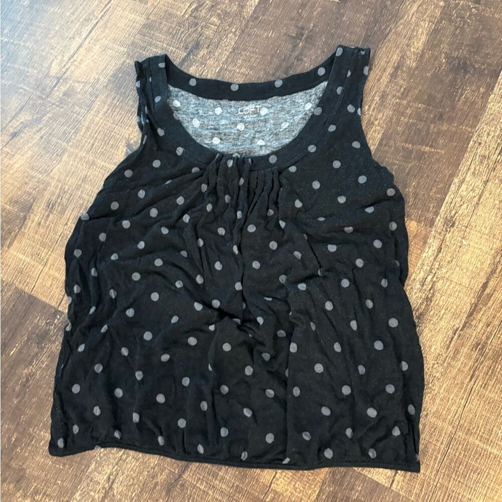 LOFT Black and Gray Polka Dot Tank Top